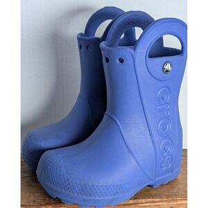 Crocs Kids Rain Boots Size C8 Blue Handle Pull Waterproof Rubber Boots